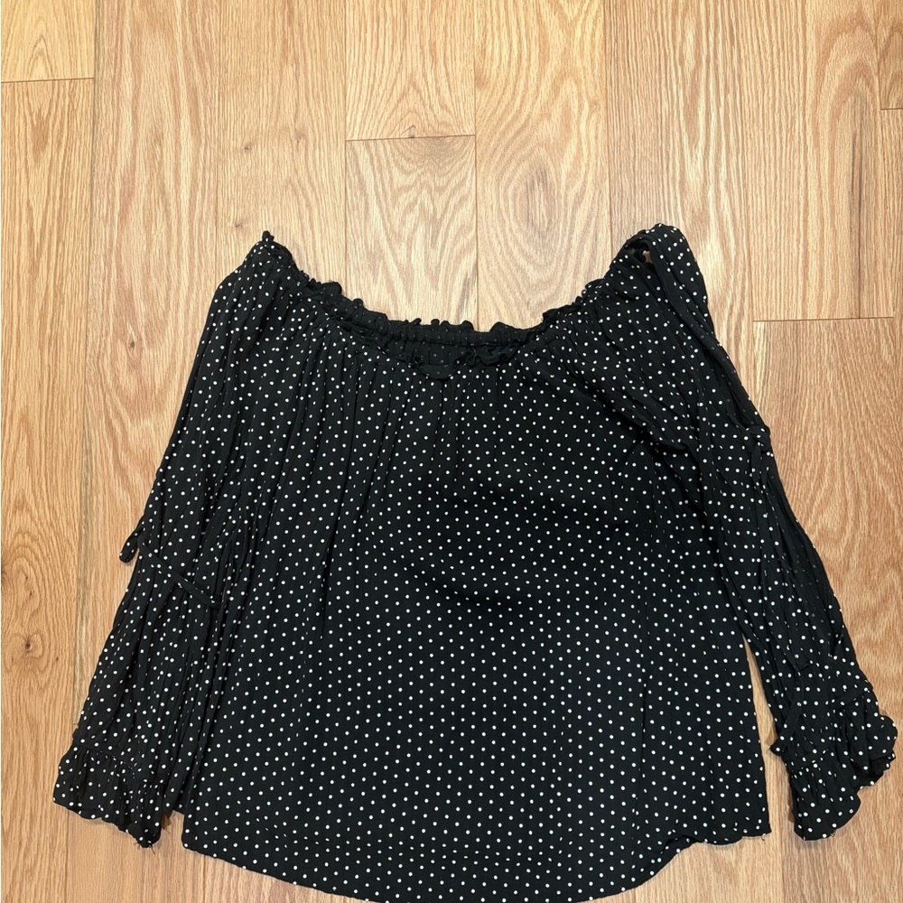American Eagle Black White Polka Dot Off-Shoulder Top XS